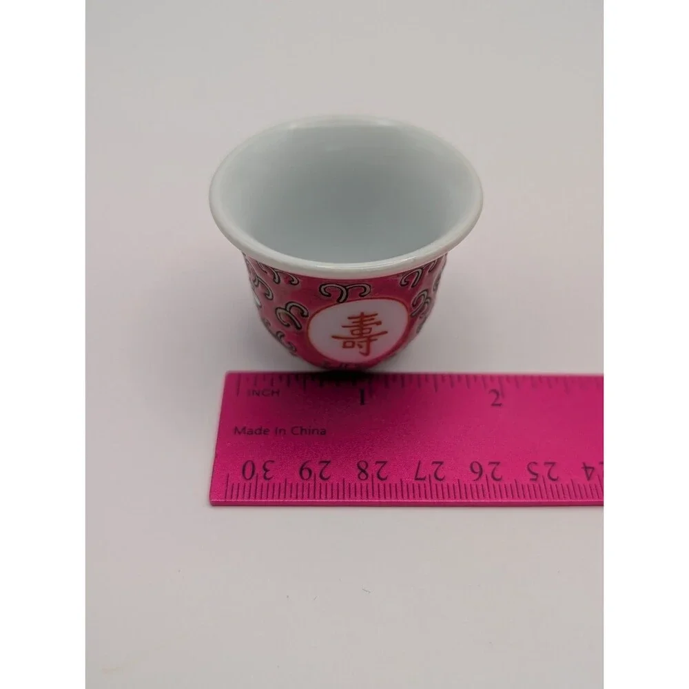 Feng Shui Porcelain Sake Red Mini Wine Cup Small Tea Japanese Longevity 1